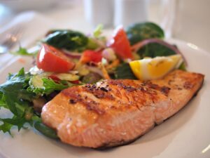 Baked salmon with a side salad