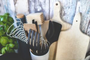 Kitchen utensils and cutting boards