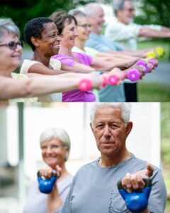 Older adults using weights in strength training program